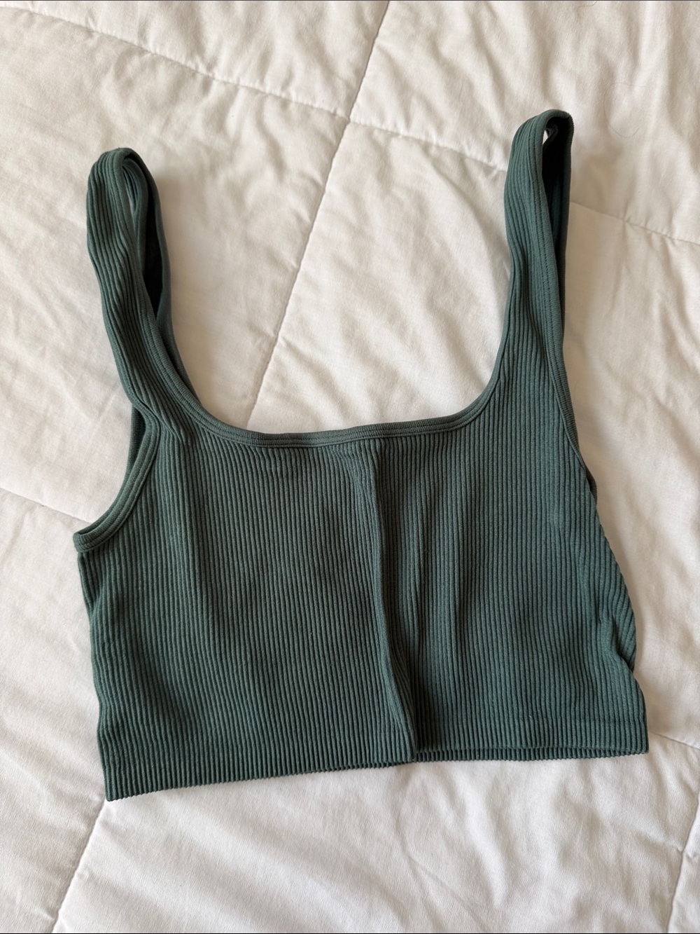 Zara Ribbed Square Neck Crop Top - Dark Green